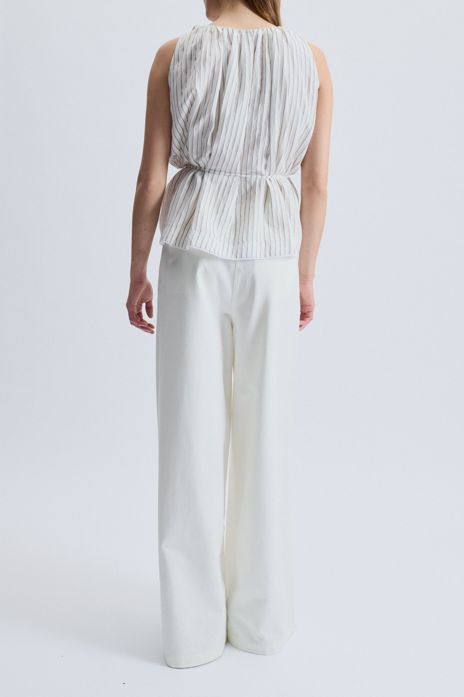 Pierce A-Line Striped Top White/ Khaki