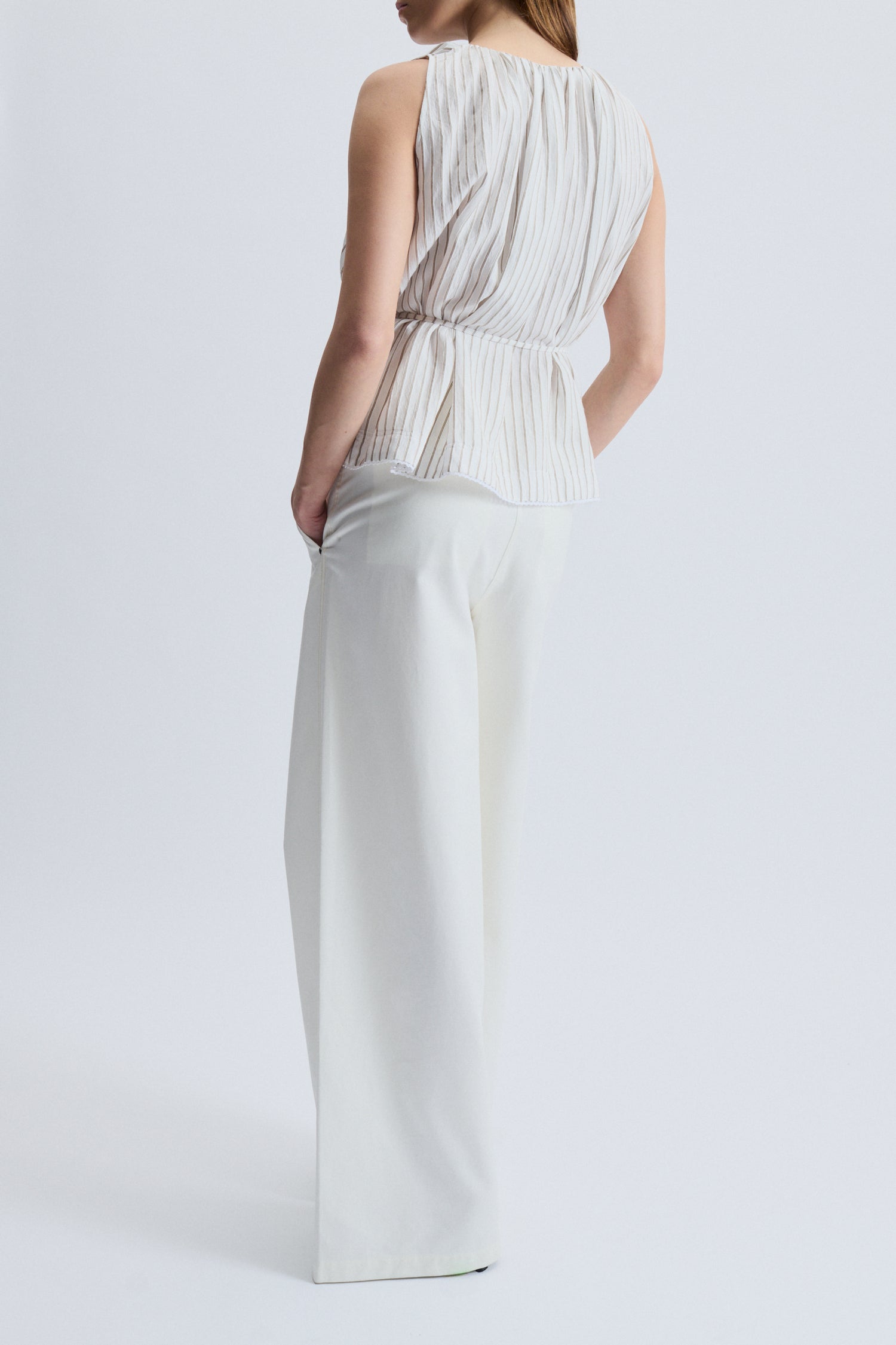 Pierce A-Line Striped Top White/ Khaki