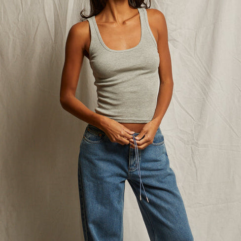 Mia Fine Rib Tank Heather Grey