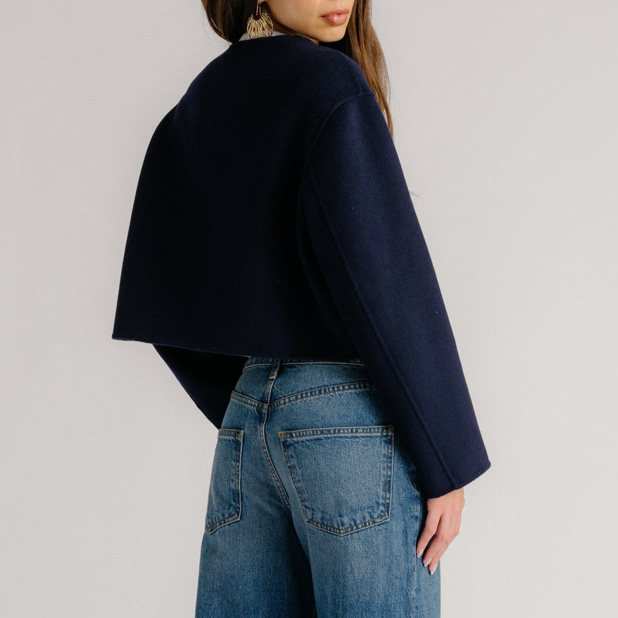 Floren Crop Double Breasted Jkt Midnight Navy