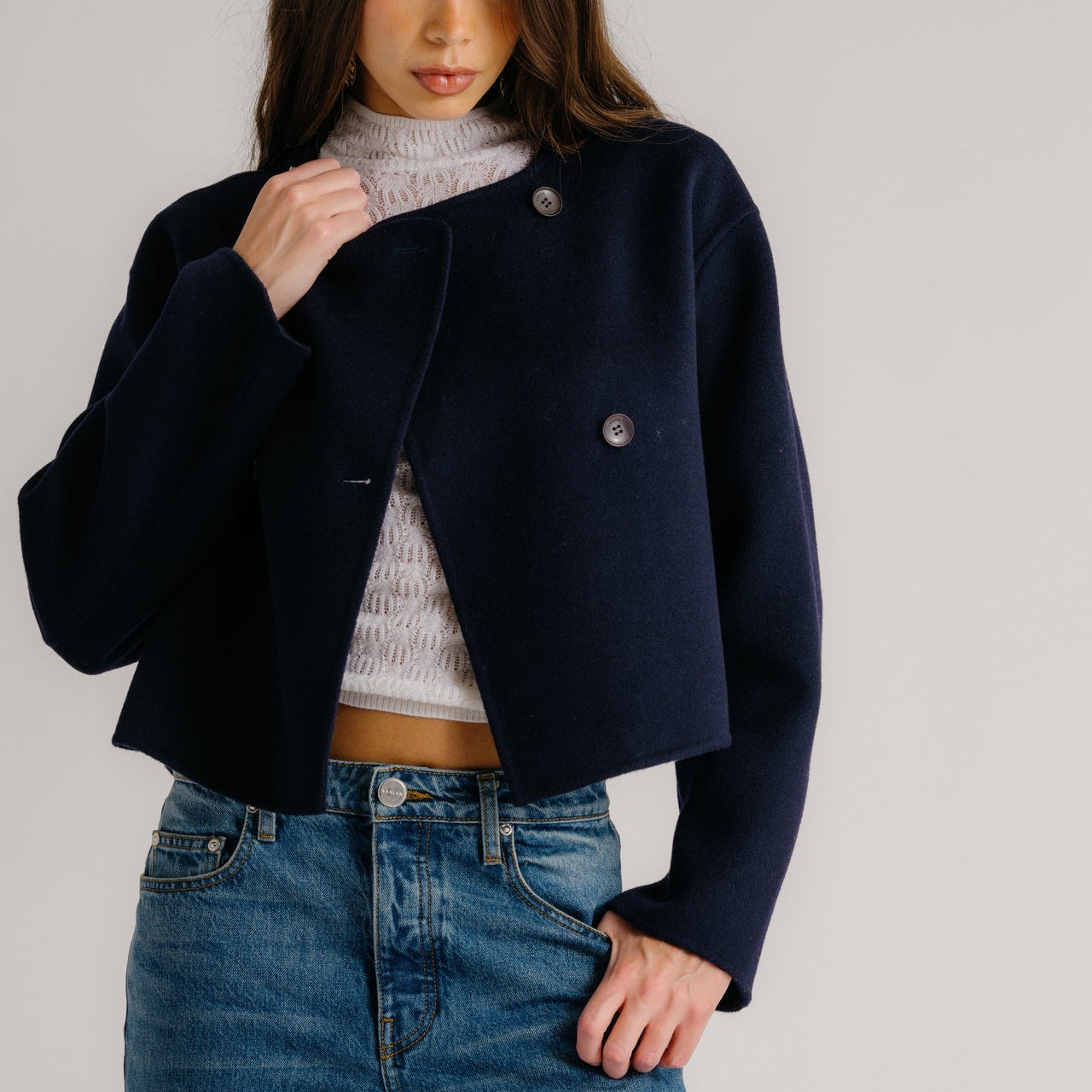 Floren Crop Double Breasted Jkt Midnight Navy