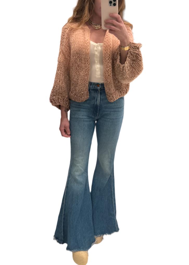 Mohair Ombre Boucle Short Sleeve Cardigan Caramel