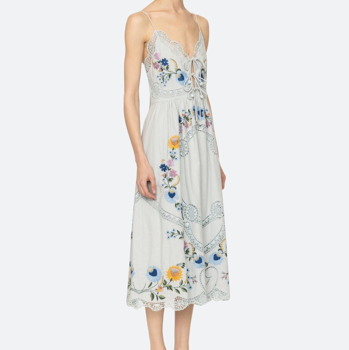 Celia Emb Slip Dress Sky