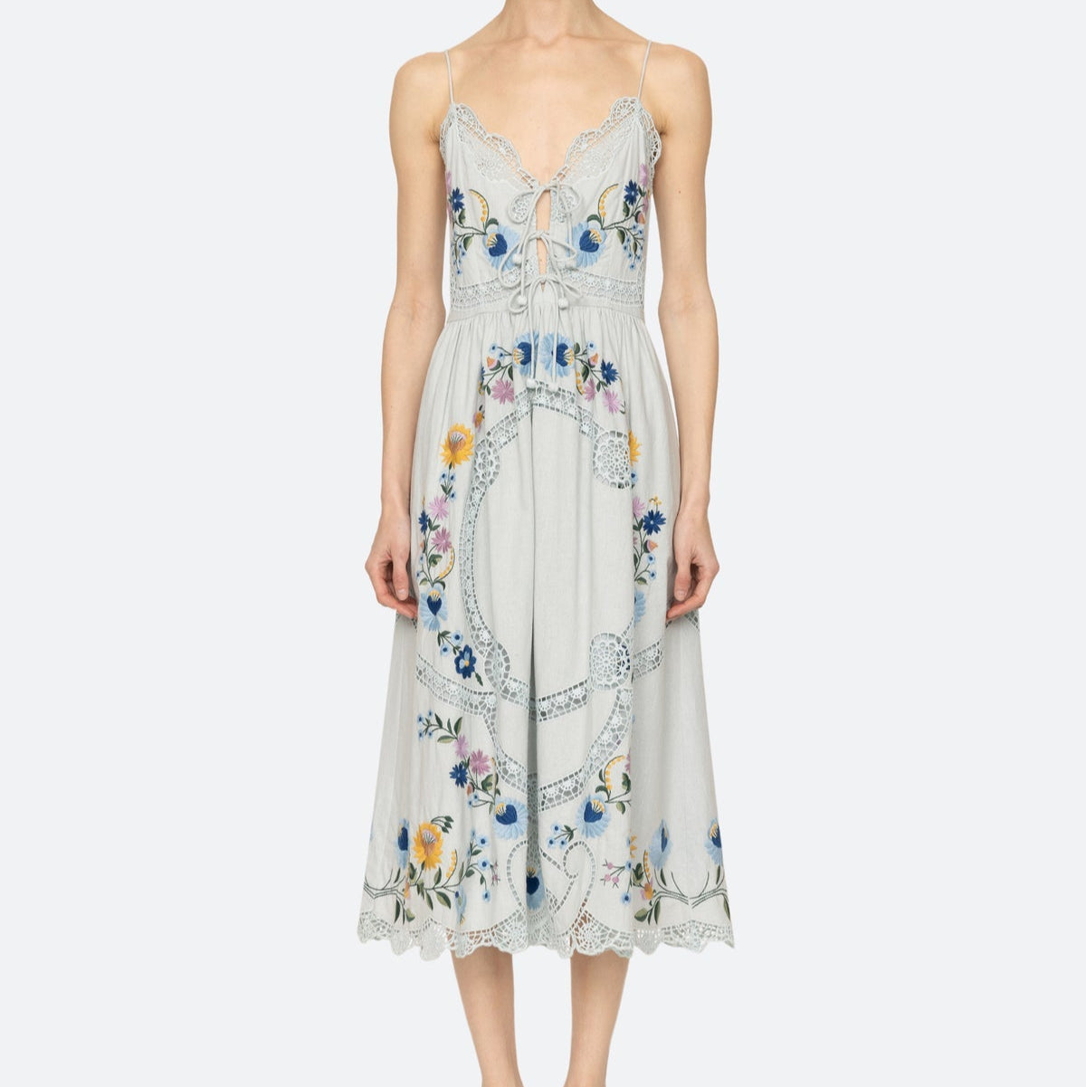 Celia Emb Slip Dress Sky