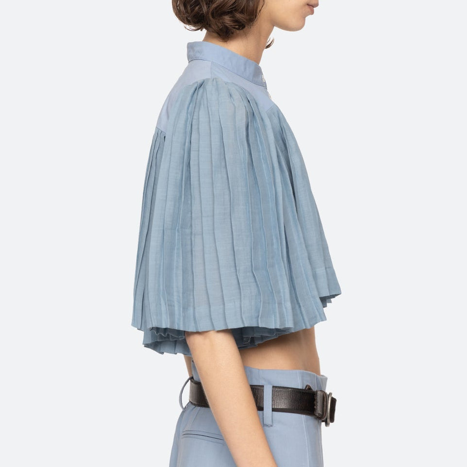 Solene Pleated S/Slv Top Blue