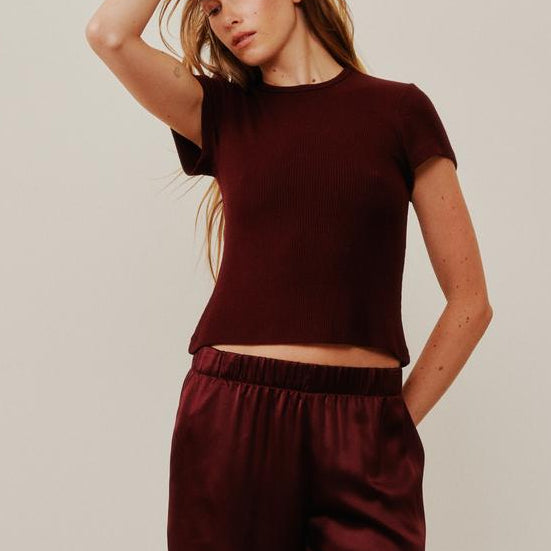 Yael Cropped Baby Tee Cabernet