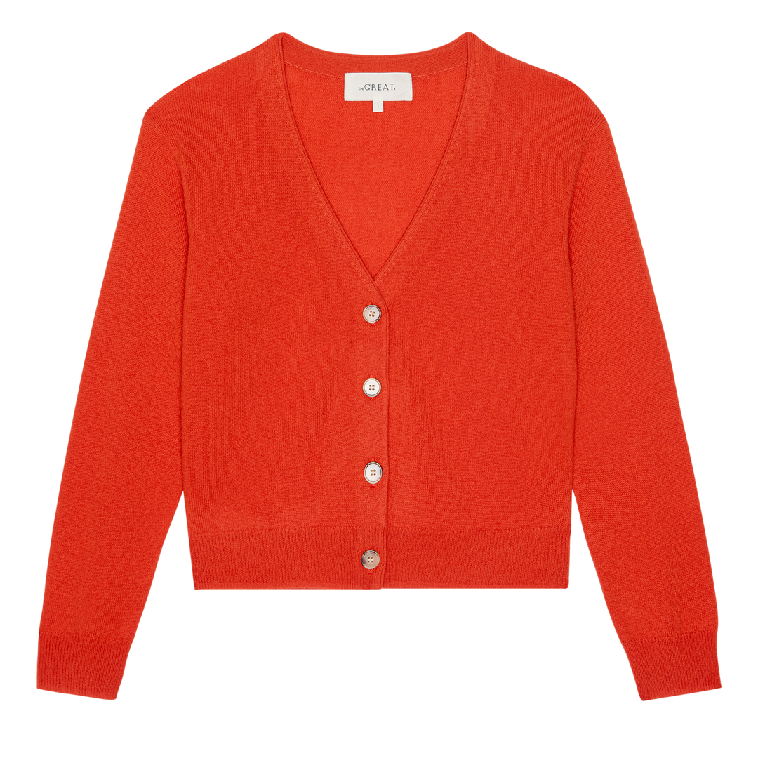The Cashmere Tiny V Neck Cardi Hot Orange