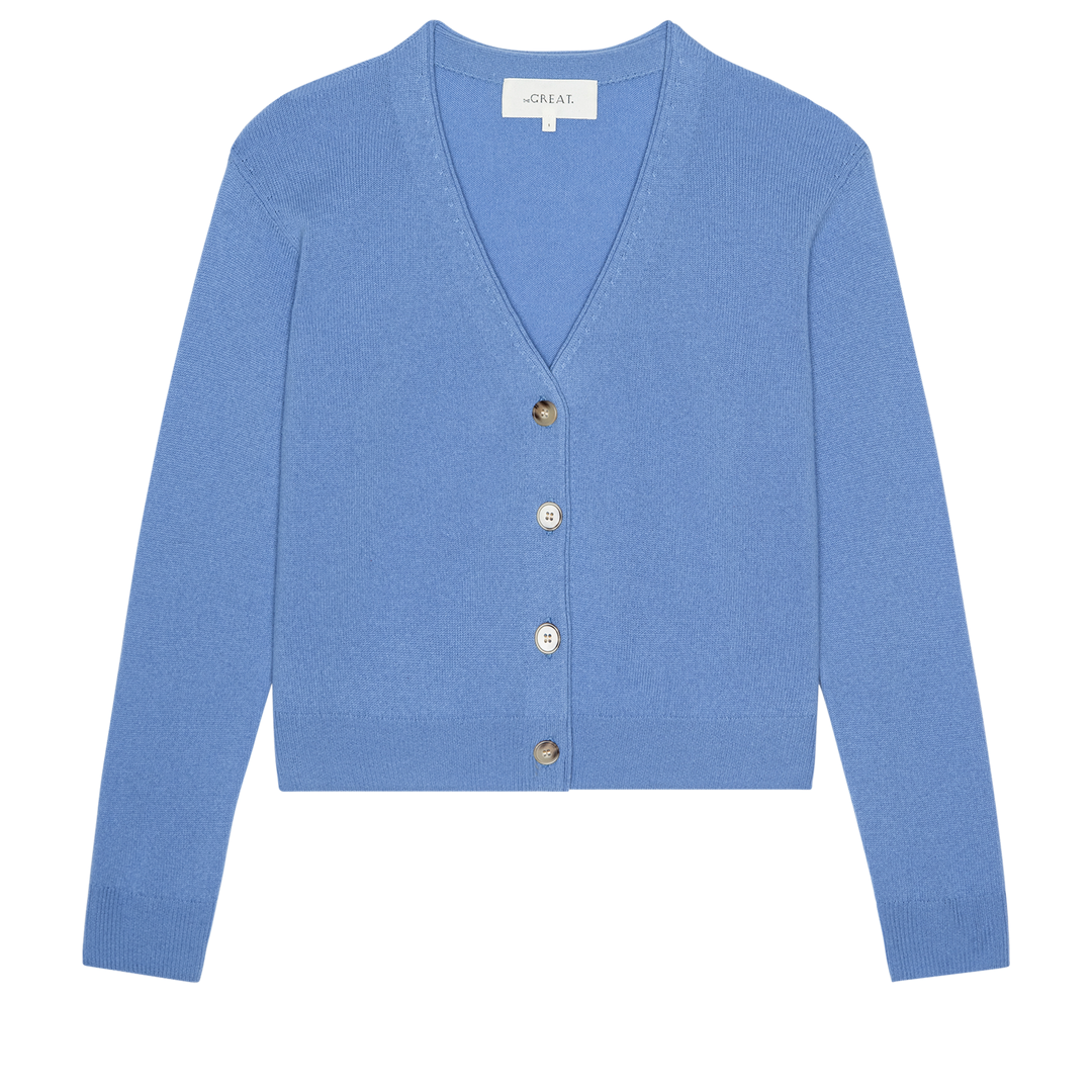The Cashmere Tiny V Neck Cardi Soft Blue
