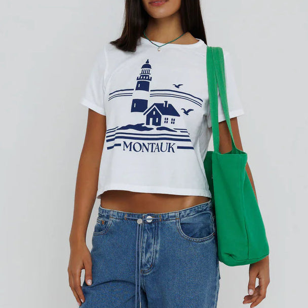 Montauk Lighthouse Tiny Tee White