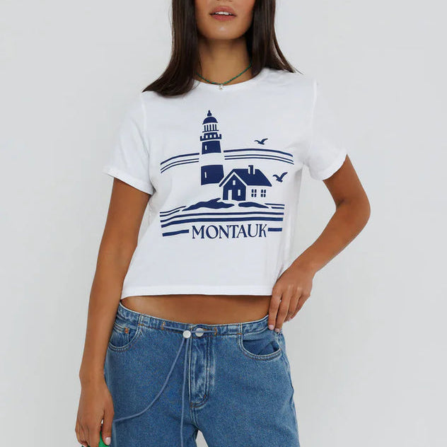 Montauk Lighthouse Tiny Tee White