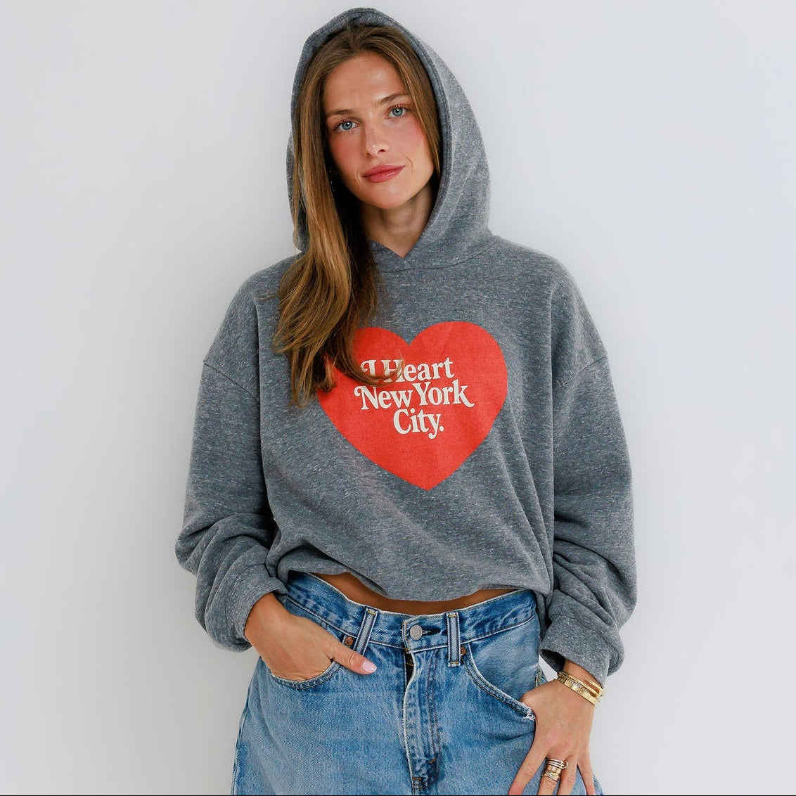 NYC Heart Hoodie Heather Grey