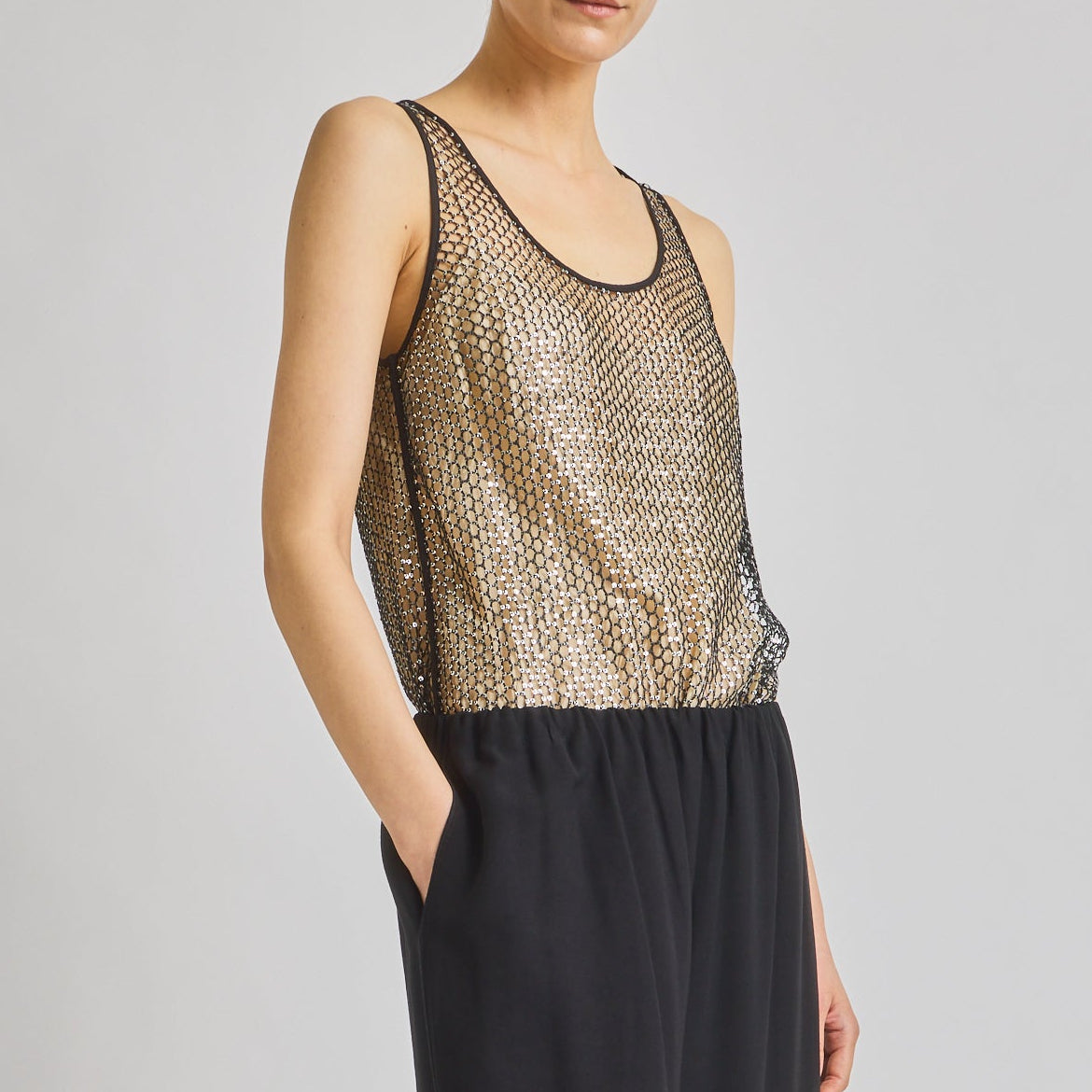 Menton Mesh Sequin Top Black