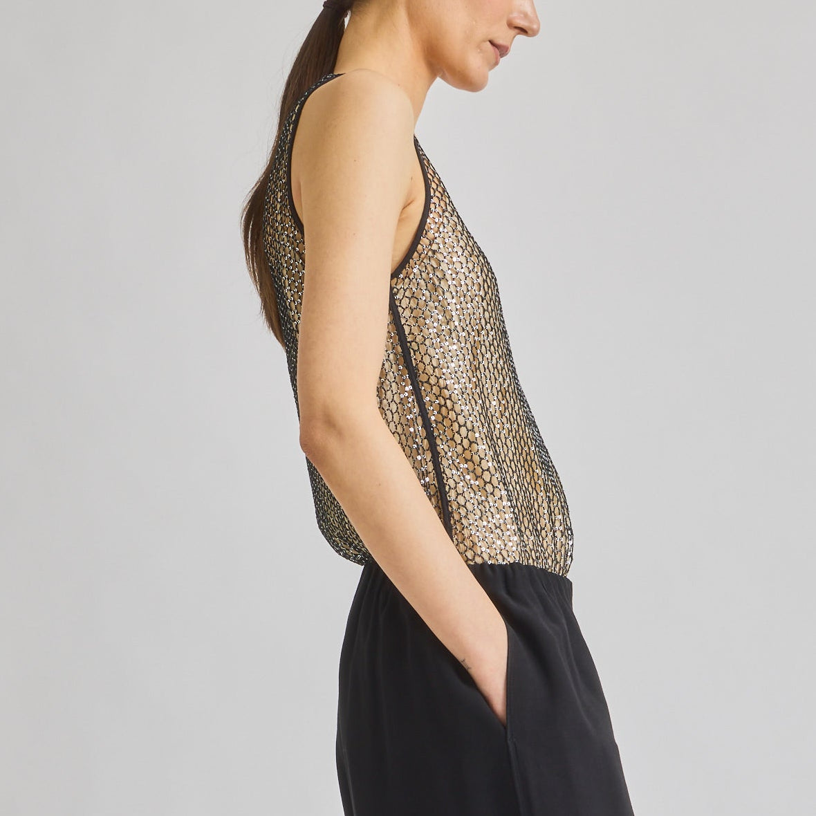 Menton Mesh Sequin Top Black