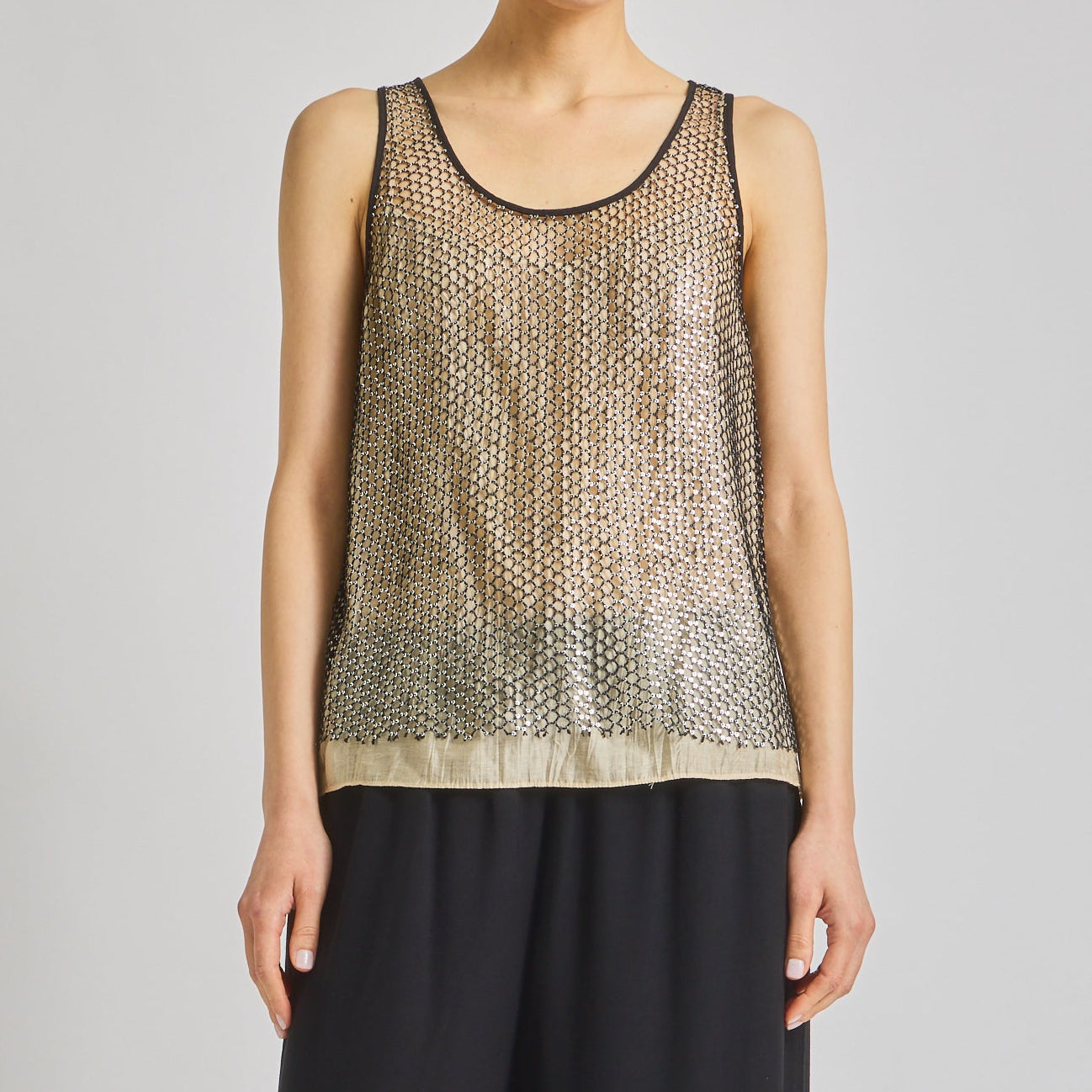 Menton Mesh Sequin Top Black
