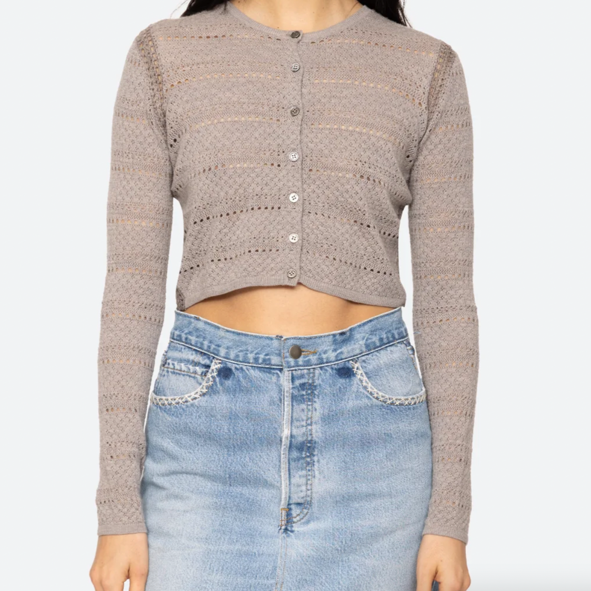 Syble Pointelle L/Slv Cropped Cardigan