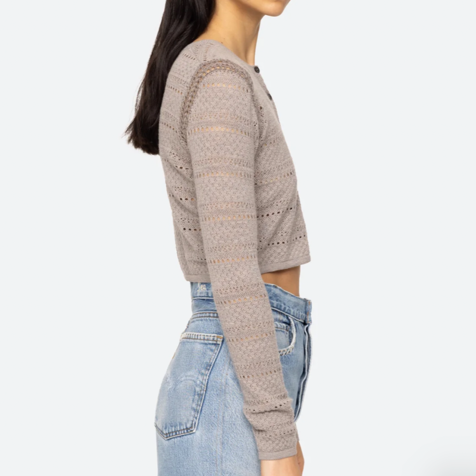 Syble Pointelle L/Slv Cropped Cardigan