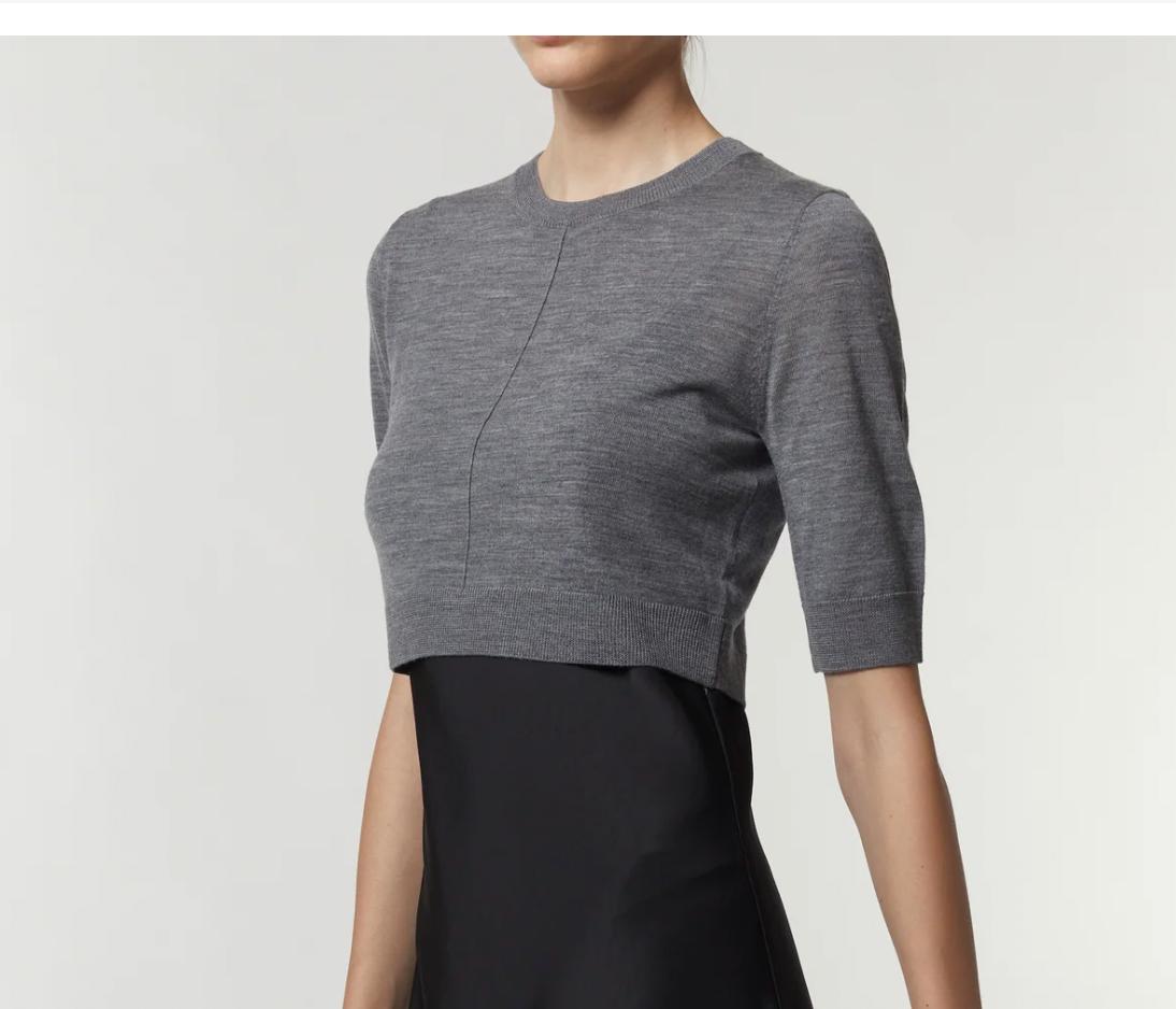 Norah Short Sleeve Crop Sweater Pale Heather Grey