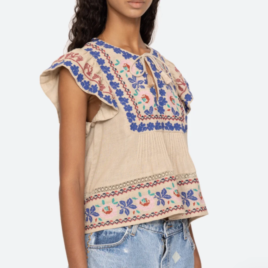 Ramona Embroidery Flutter Slv Top