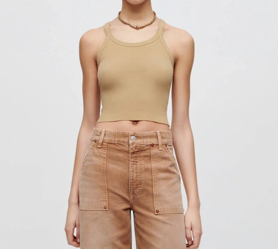 Cropped Ribbed Tank Sand