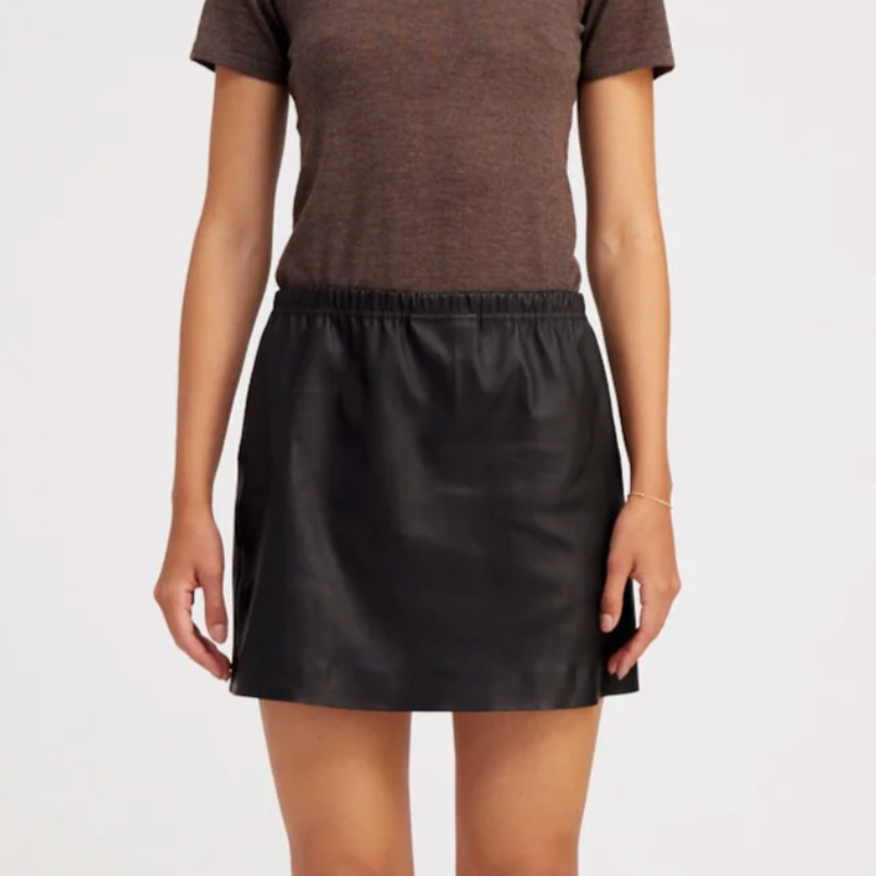 Black Leather Pull-On Mini-Skirt