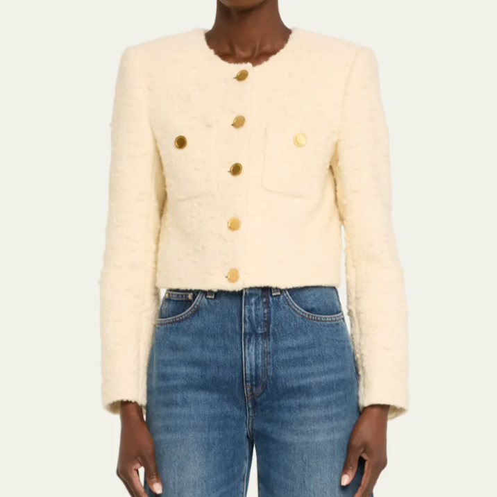 Cropped Button Front Jacket Ecru