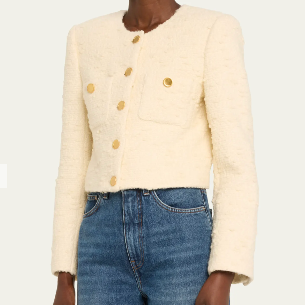 Cropped Button Front Jacket Ecru