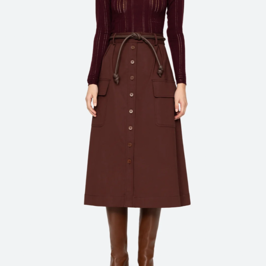 Kerith Sportswear Belted Skirt Burgundy