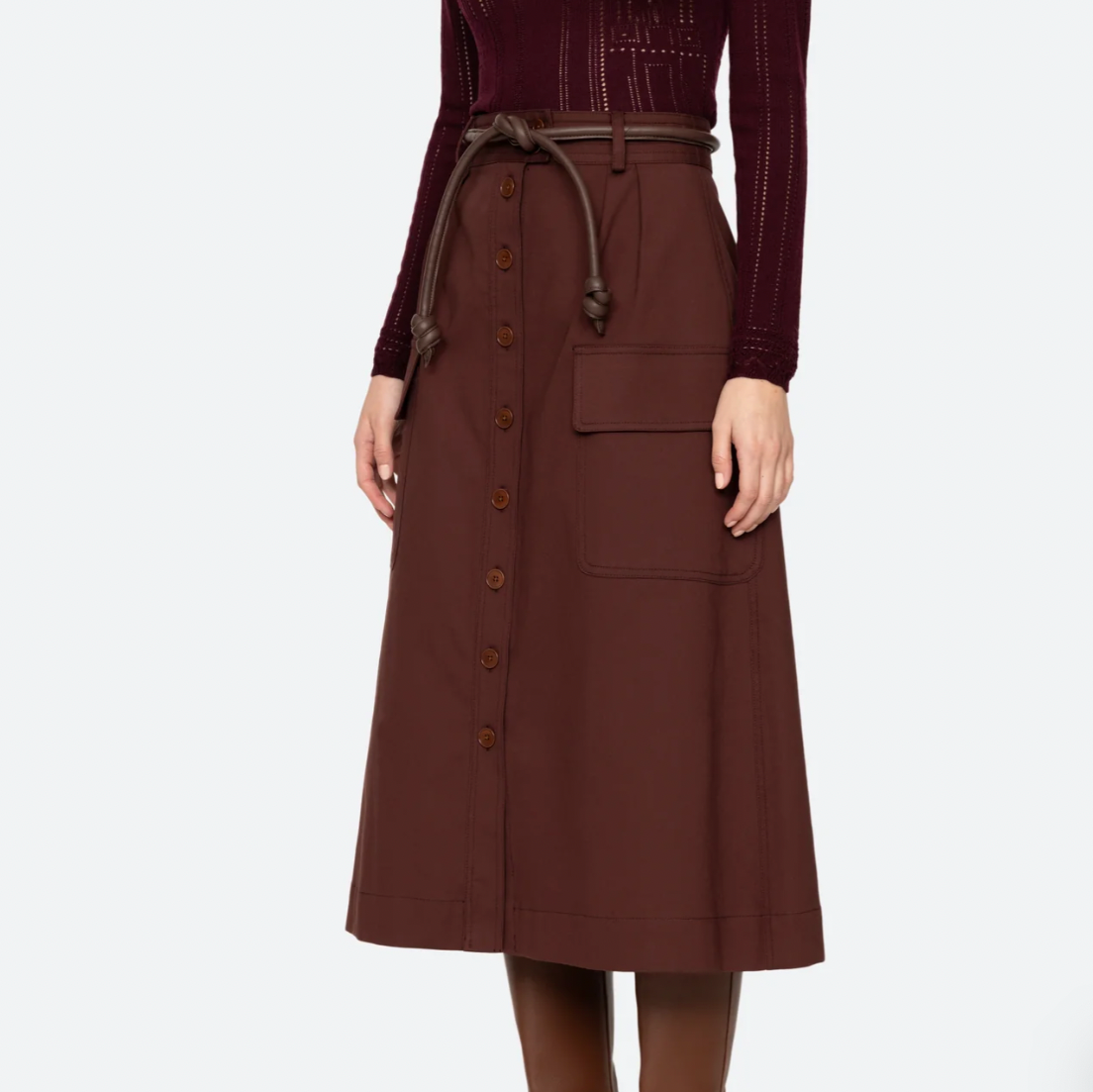 Kerith Sportswear Belted Skirt Burgundy