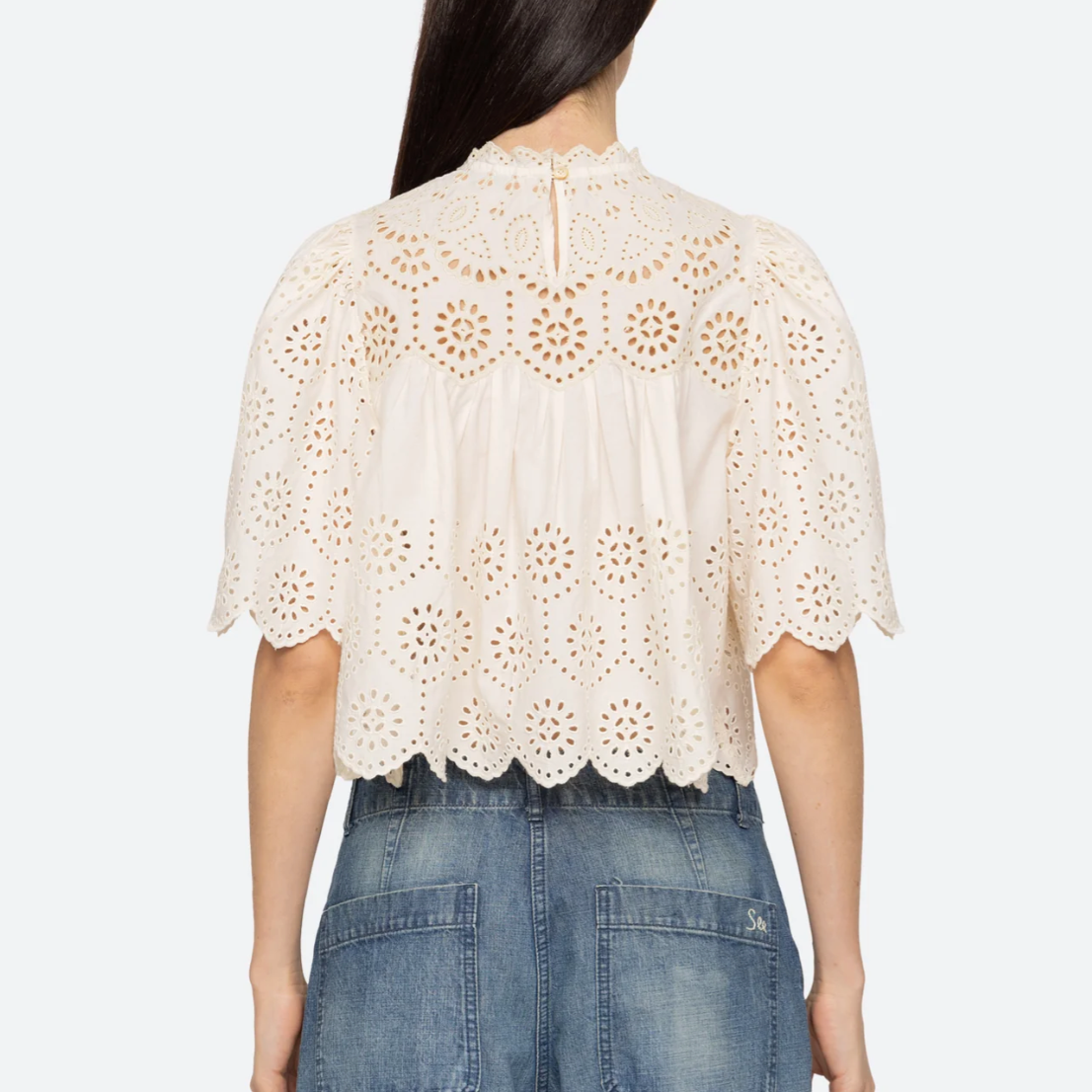 Lainey Embroidery S/Slv Top Cream