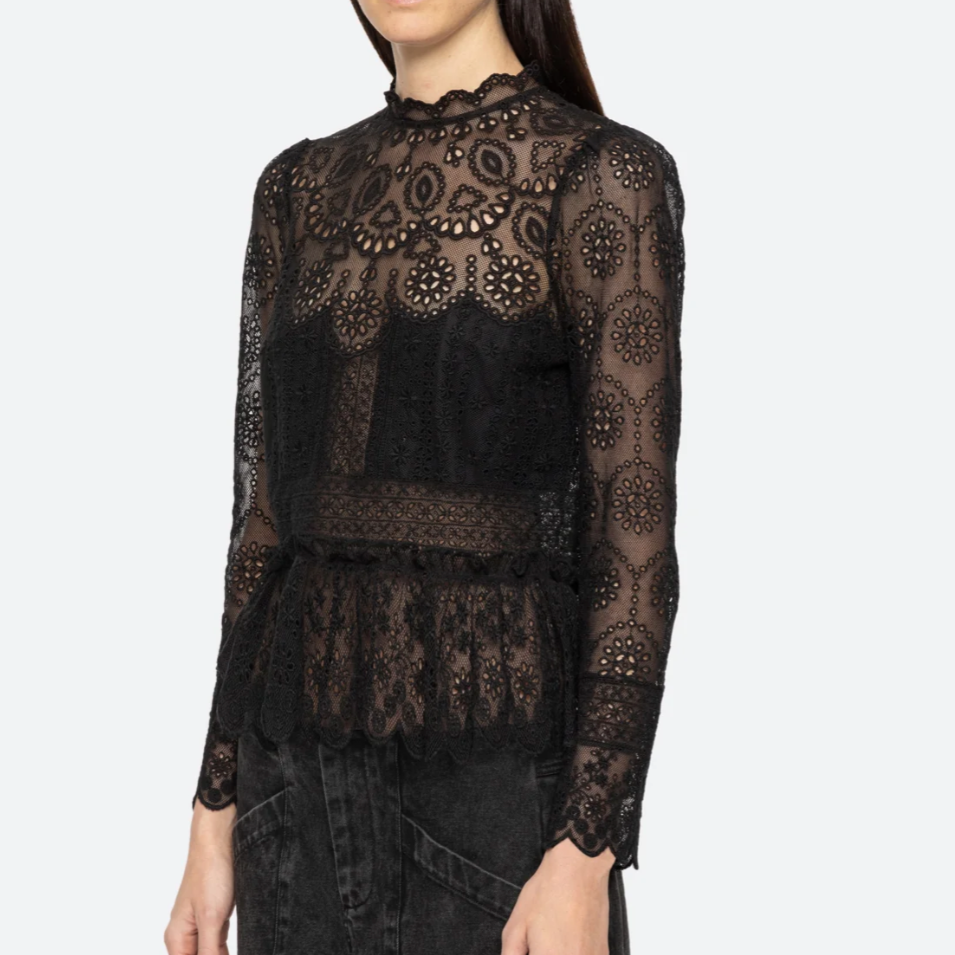 Lainey Embroidery L/Slv Top Black