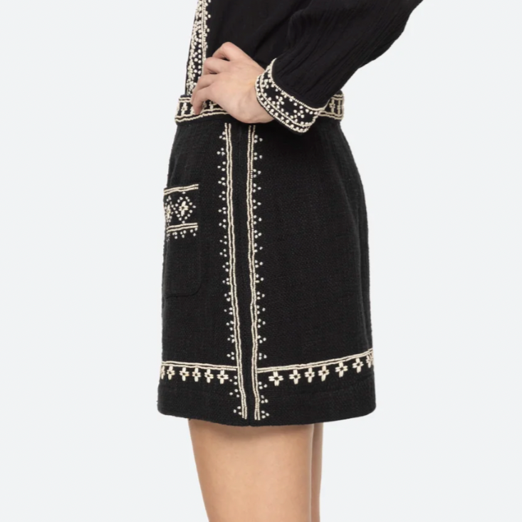 Mille Embroidery Mini Skirt Black