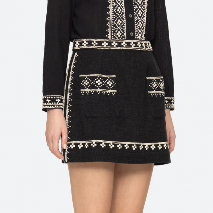 Mille Embroidery Mini Skirt Black