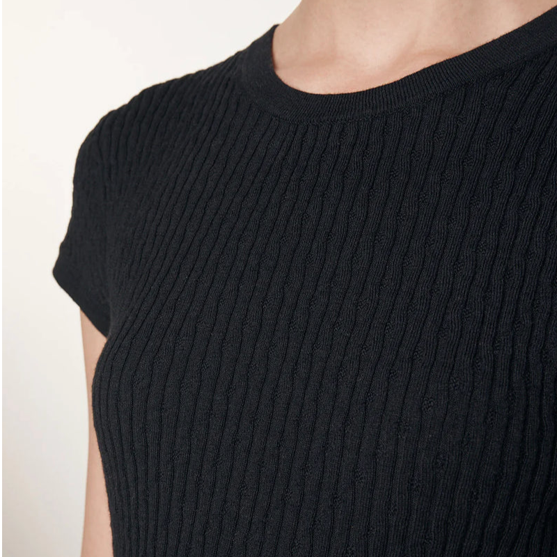 Pointelle Cap Sleeve Crew Black