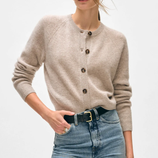 Cashmere Waffle Cardigan Sand Wisp