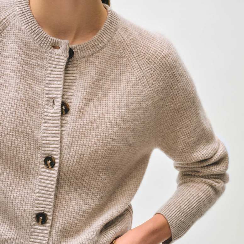 Cashmere Waffle Cardigan Sand Wisp