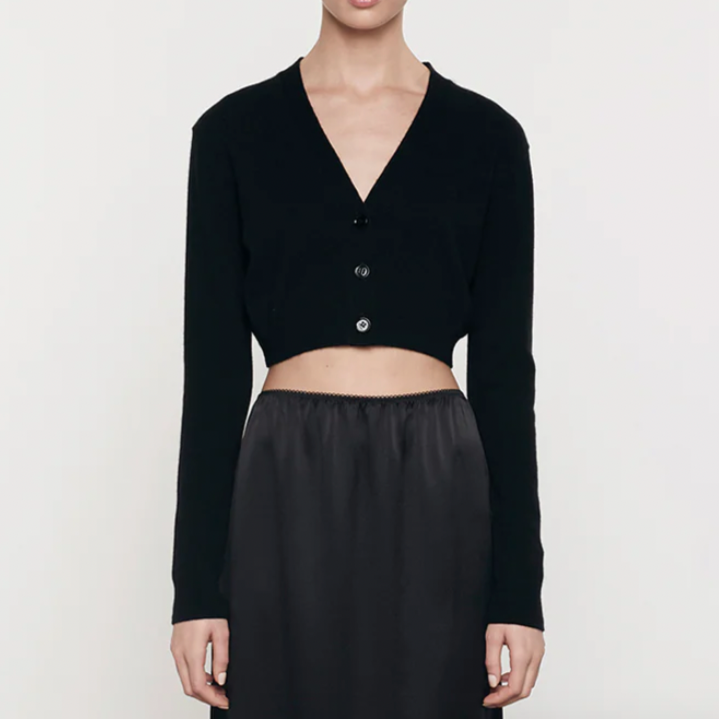 Cropped V-Neck Cardigan Black