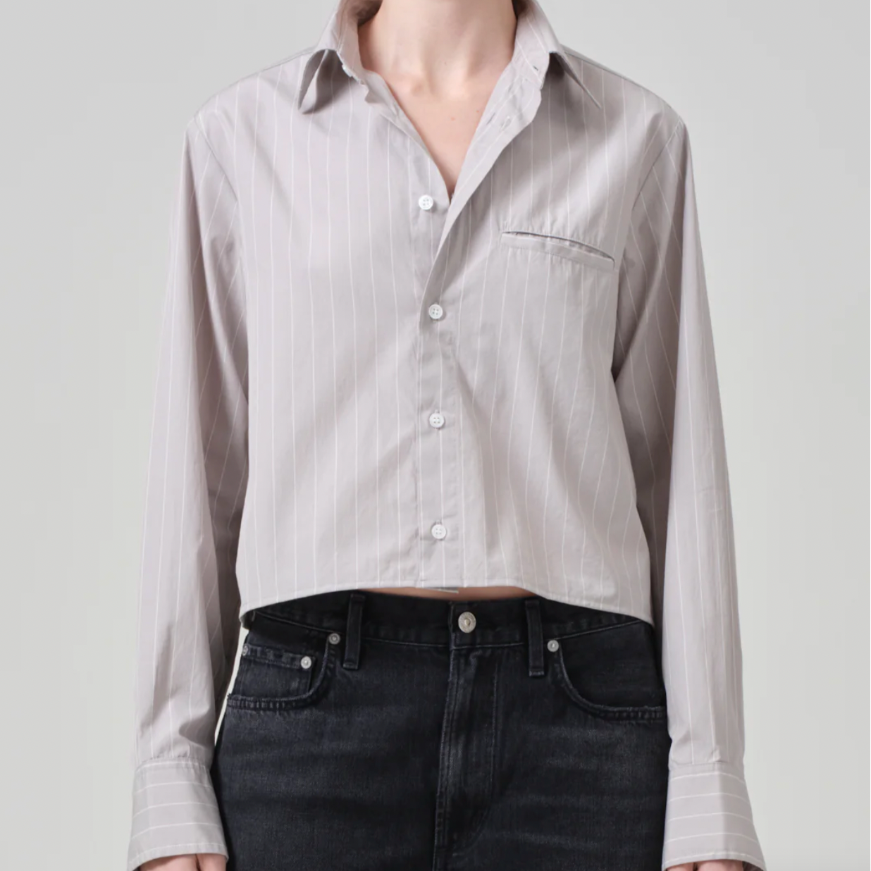 Fino Cropped Shirt Tailor Gry Stripe