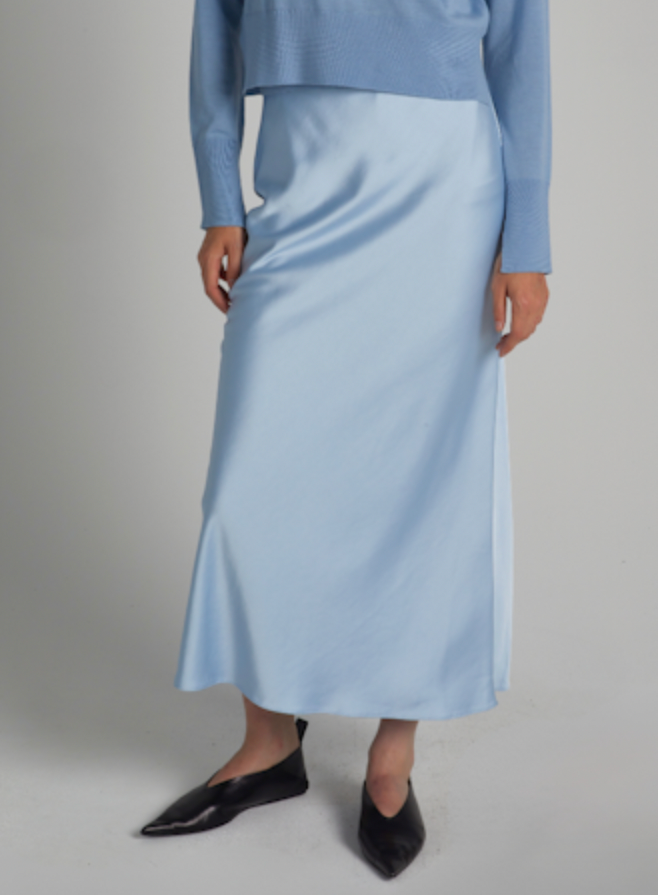 Talia Charmeuse Maxi Skirt Ice Blue