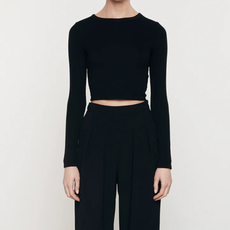 Silk Knit Tuck Top Black