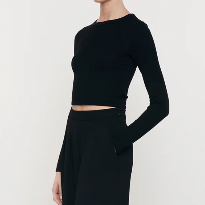 Silk Knit Tuck Top Black