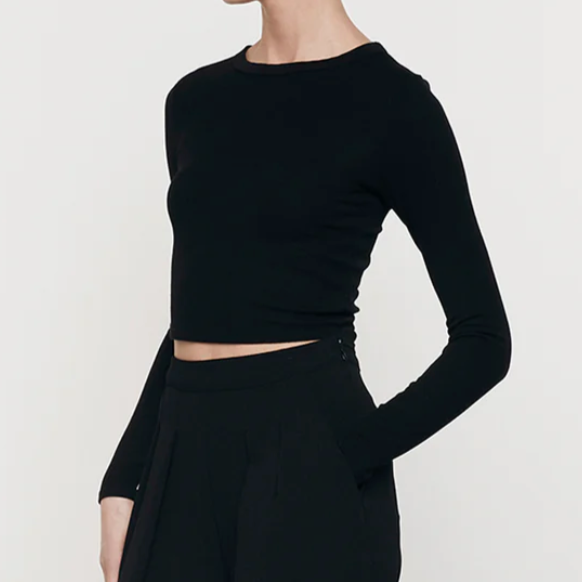 Silk Knit Tuck Top Black