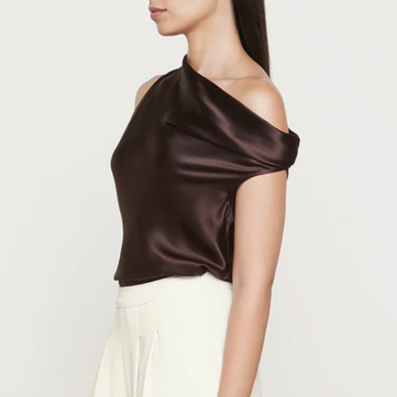 Silk Bias Off-Shoulder Brown