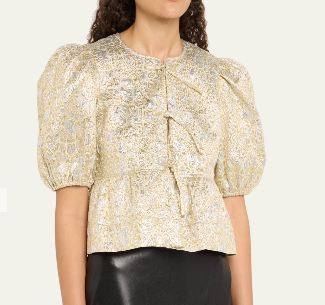 Metallic Cloque Peplum Blouse Gold/Silver