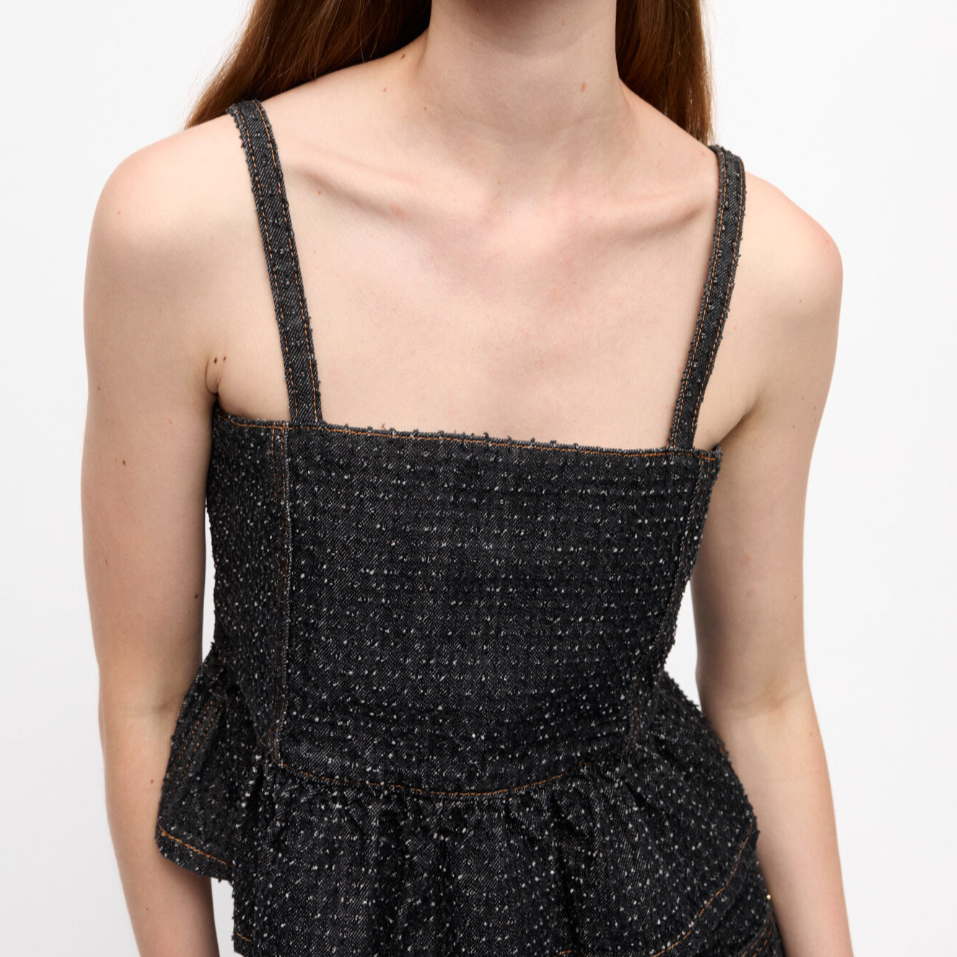 Fluffy Denim Strap Top Black