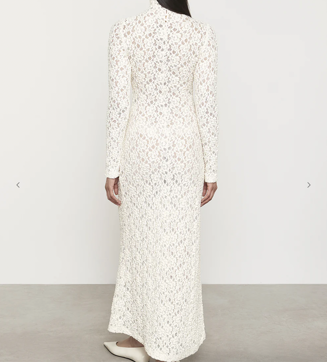 Puckered Lace Mockneck Dress Off White