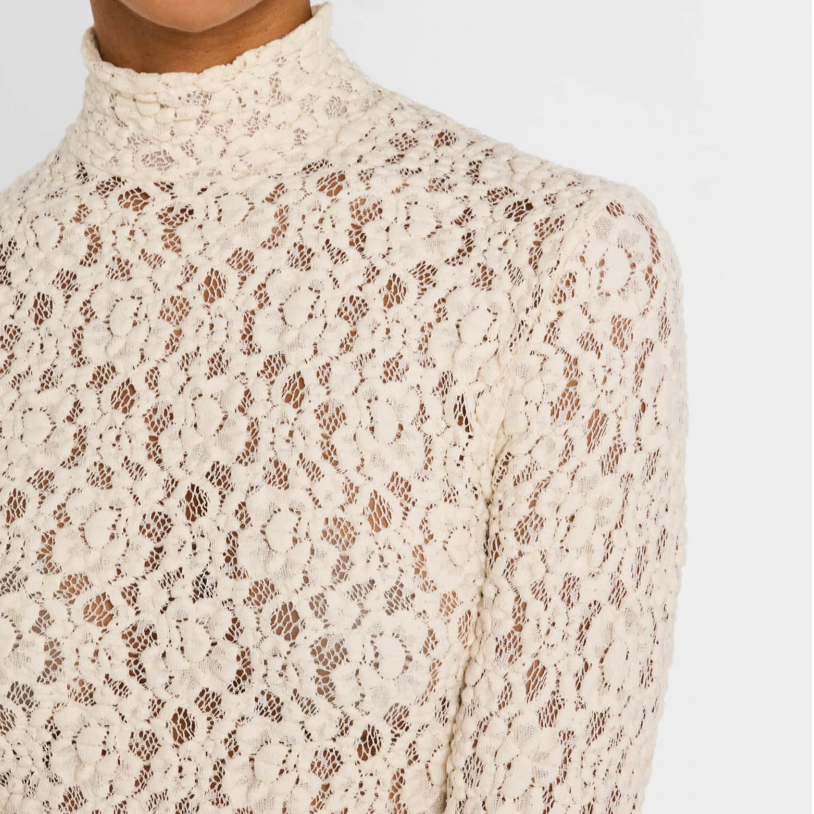 Puckered Lace L/S Cropped Mockneck Off White