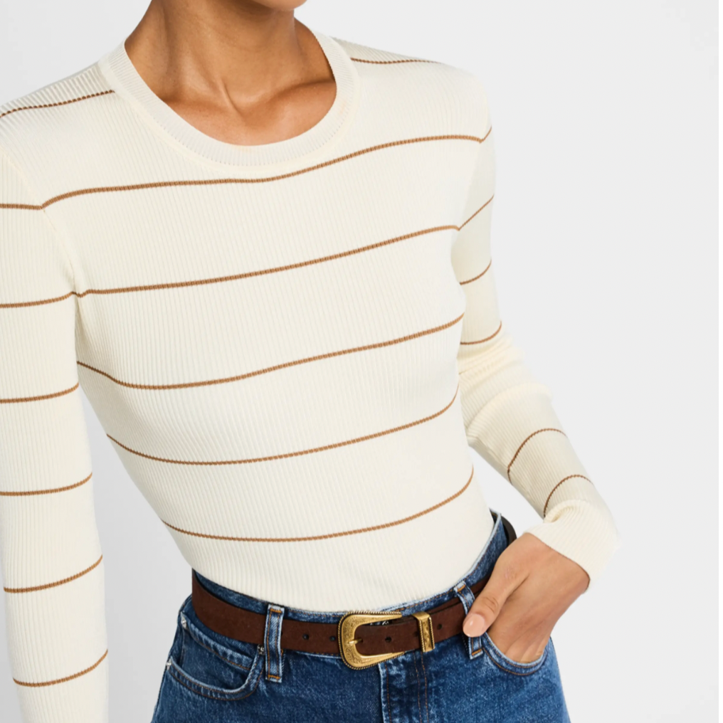 Striped Rib Crew Camel