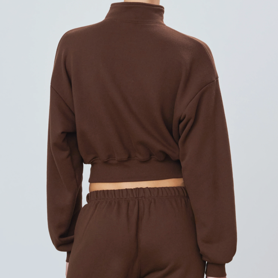 Cropped Half-Zip Sweatshirt Chocolate