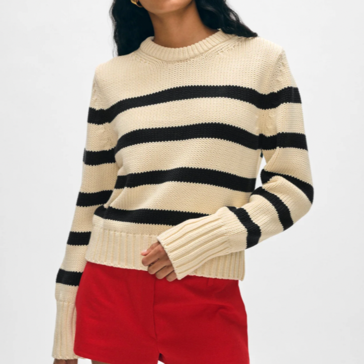 Cotton Striped Crewneck Ecru/Black