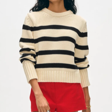 Cotton Striped Crewneck Ecru/Black